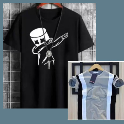 Printed Men Black, Pink T-Shirt