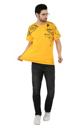 Sageware Solid Men Boat Neck Yellow T-Shirt