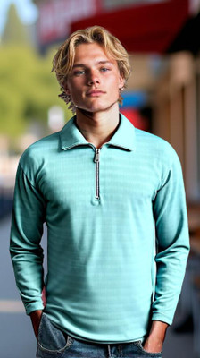 BRIGHTKRAFTS Striped Men Polo Neck Green T-Shirt