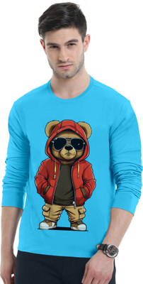 Triptee Animal Print Men Round Neck Light Blue T-Shirt