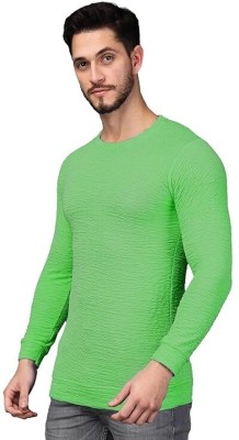 Xiaoqi Solid Men Round Neck Light Green T-Shirt