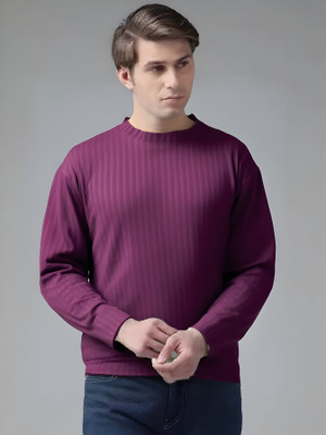 BRIGHT KRAFT Self Design Men Round Neck Maroon T-Shirt