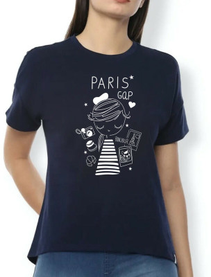 Smart Colors Printed, Typography Women Round Neck Blue T-Shirt