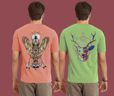 Kintu Parantu Printed Men Round Neck Pink, Green T-Shirt