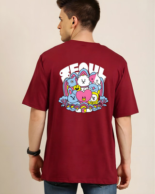 KIDSWING Printed, Typography Men Round Neck Maroon T-Shirt