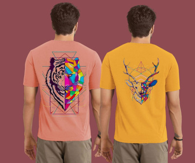 Kintu Parantu Graphic Print Men Round Neck Pink, Yellow T-Shirt