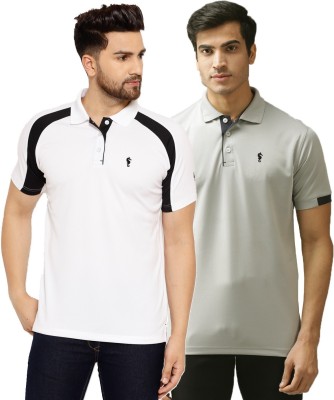 EPPE Self Design Men Polo Neck White, Black, Grey T-Shirt