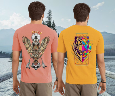 Parona Printed Men Round Neck Pink, Yellow T-Shirt