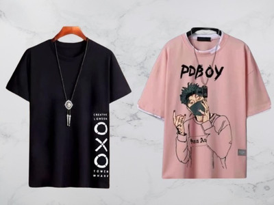 squareretails Striped Men Black, Pink T-Shirt