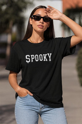 AdvibaFashion Typography Women Round Neck Black T-Shirt