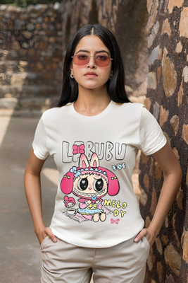 Kasendra Graphic Print Women Round Neck White T-Shirt