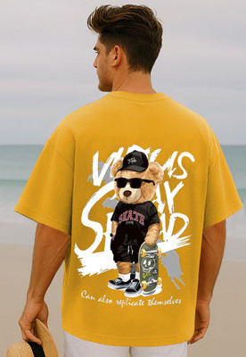 Manico Graphic Print Men Round Neck Yellow T-Shirt