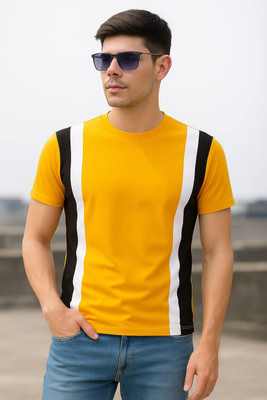 KASPY Printed Men Round Neck Yellow T-Shirt