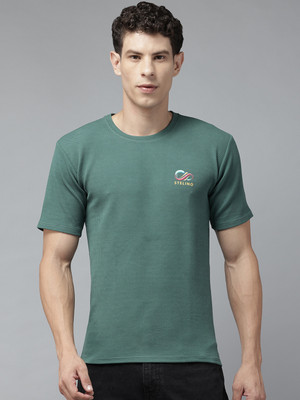 Majexic Self Design Men Round Neck Green T-Shirt
