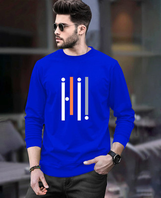 ACEBERE Printed Men Round Neck Reversible Blue T-Shirt