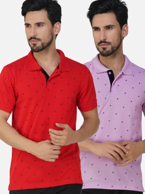 XFOX Printed Men Polo Neck Red T-Shirt