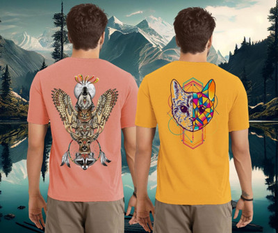 Lecowar Graphic Print Men Round Neck Pink, Yellow T-Shirt