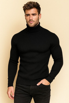 Garimaknitwear Self Design High Neck Casual Men Black Sweater