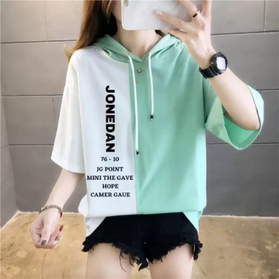 Clothina Typography Women Hooded Neck Light Green T-Shirt