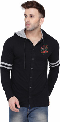 Lawful Casual Graphic Print Men Hooded Neck Black T-Shirt