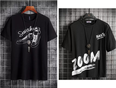 Pachirisu Printed Men Round Neck Black T-Shirt