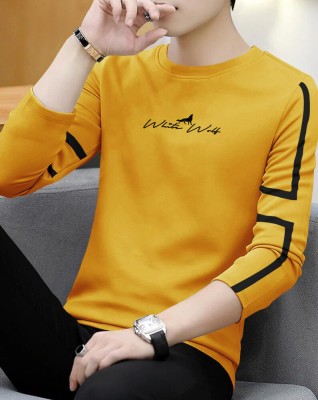 GARBLY Striped Men Round Neck Yellow T-Shirt