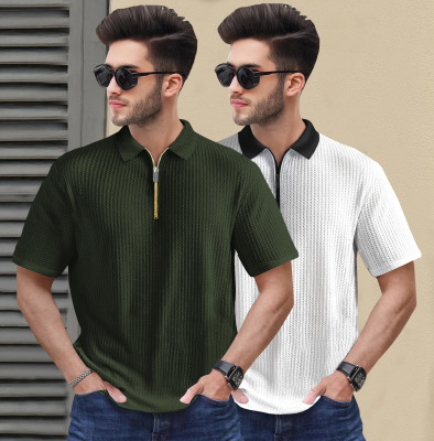 TRIPR Solid Men Polo Neck Multicolor T-Shirt