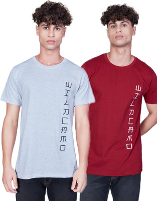WILD CAMO Printed Men Round Neck Maroon, White T-Shirt