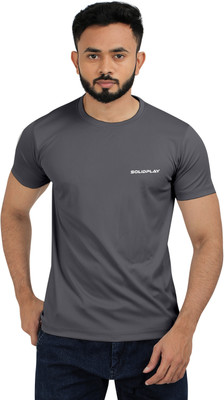 solidplay Solid Men Round Neck Grey T-Shirt