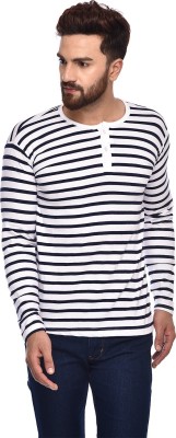 Zoby Striped Men Henley Neck White T-Shirt