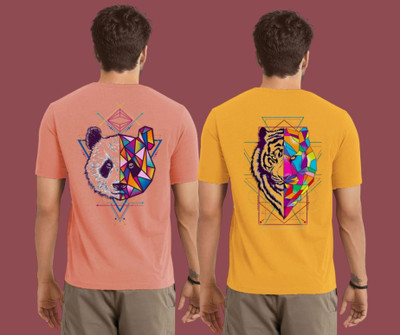Kintu Parantu Printed Men Round Neck Pink, Yellow T-Shirt