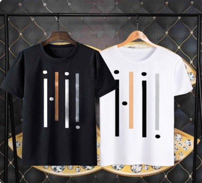 Try This Solid Men Round Neck Black, White T-Shirt