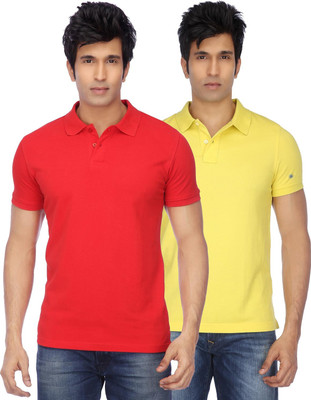 KETEX Solid Men Polo Neck Yellow, Red T-Shirt