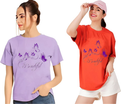 Printed Women Purple, Orange T-Shirt