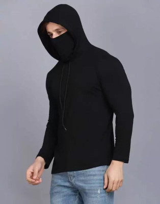 Silcoba Solid Men Hooded Neck Black T-Shirt