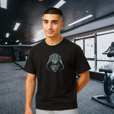 Lazy Panda Graphic Print Men Round Neck Black T-Shirt