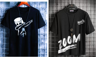 Farlucci Graphic Print Men Round Neck Navy Blue, Black T-Shirt