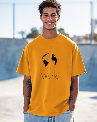 catbunny Printed Men Round Neck Yellow T-Shirt