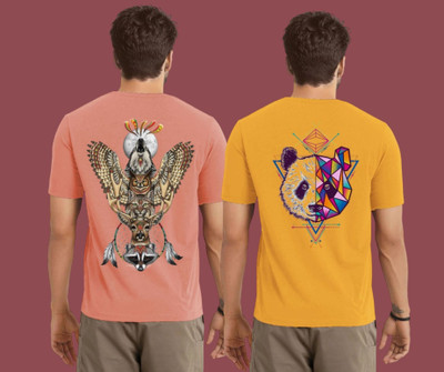 Kintu Parantu Printed Men Round Neck Pink, Yellow T-Shirt