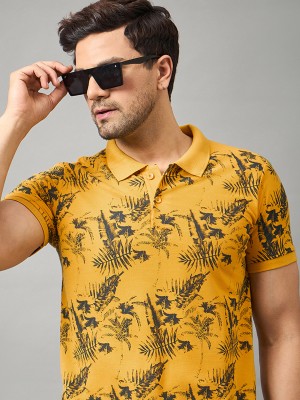 Zigo Printed Men Polo Neck Yellow T-Shirt