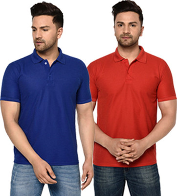 ACENTEO Solid Men Polo Neck Red, Blue T-Shirt
