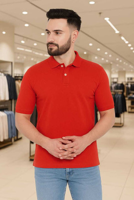 KETEX Solid Men Polo Neck Red T-Shirt