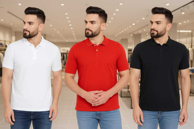 KETEX Solid Men Polo Neck Multicolor T-Shirt