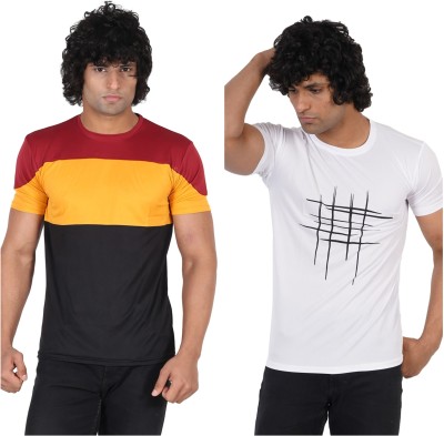 Meetri Colorblock Men Round Neck Yellow, White T-Shirt