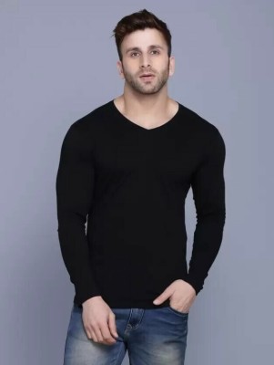 TEEMEX Solid Men V Neck Black T-Shirt