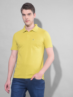 Dollar Solid Men Polo Neck Yellow T-Shirt