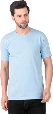 Fabstieves Solid Men Round Neck Light Blue T-Shirt