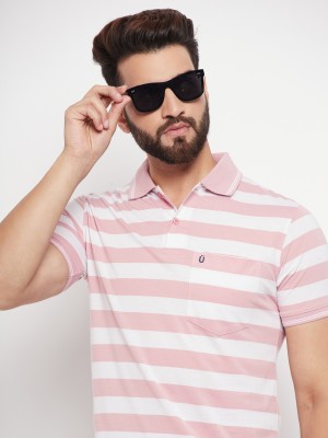 UNIBERRY Striped Men Polo Neck Pink T-Shirt