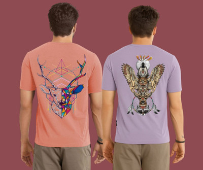 Kintu Parantu Printed Men Round Neck Pink, Purple T-Shirt