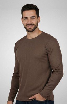 Cruister Solid Men Round Neck Brown T-Shirt